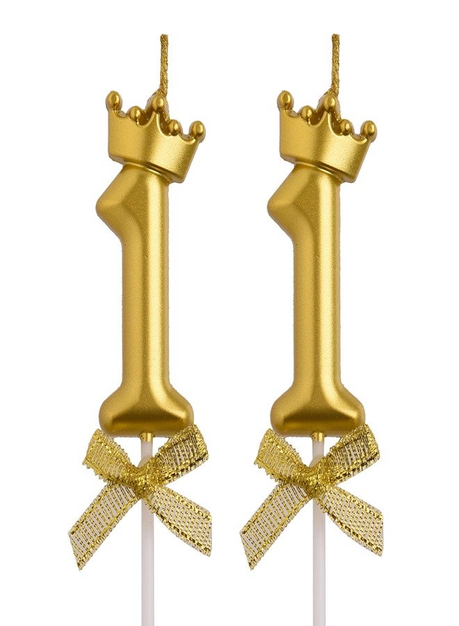 AOOLADA 11th Birthday Candles, Gold 3D Number 11 Happy Birthday Candle with Crown, Cake Topper Decorations for Teenagers Boys Girls - Image 1